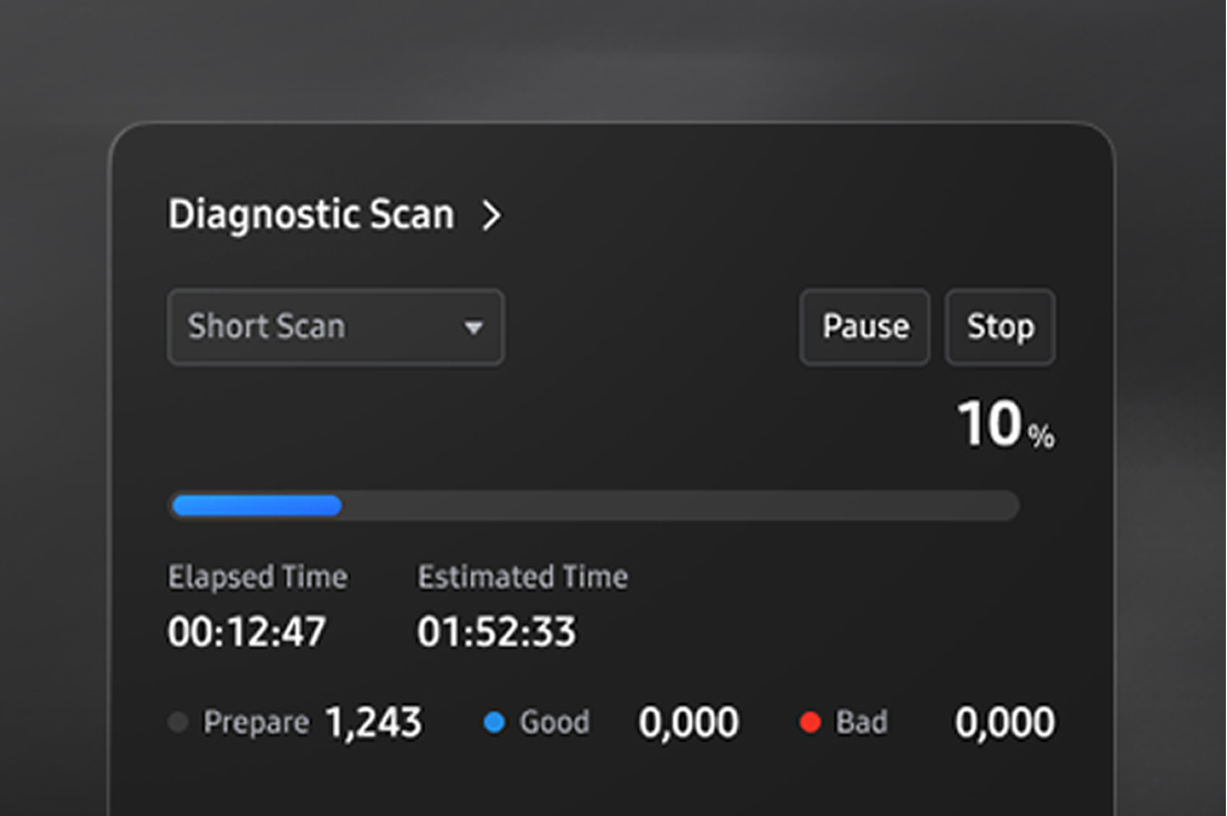 Diagnostic Scan is seen running a Short Scan to check the overall condition of the drive.