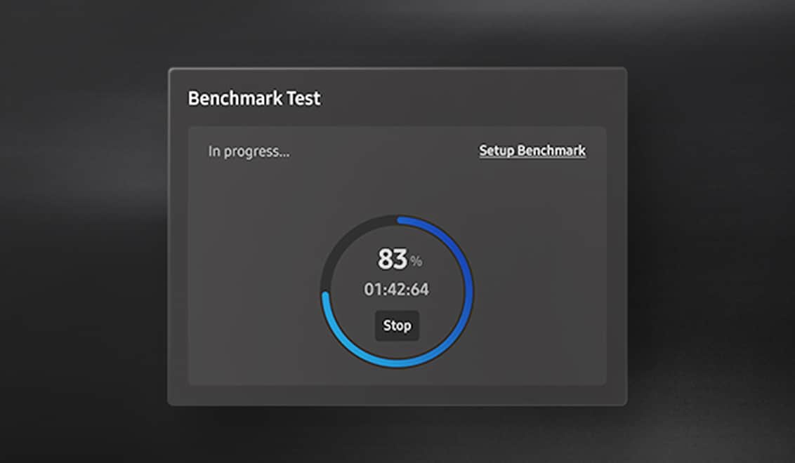 A Benchmark Test is seen in progress and is 83 percent complete.
