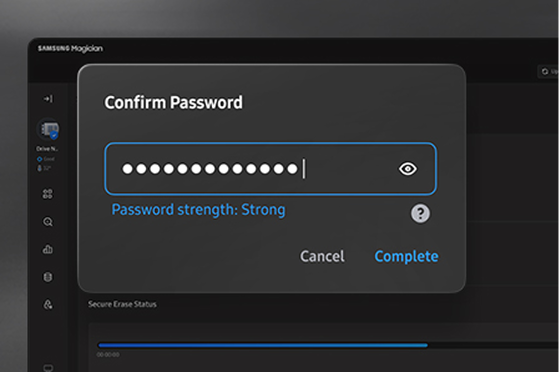 Secure Erase is seen asking the user to input a password in order to erase selected data.