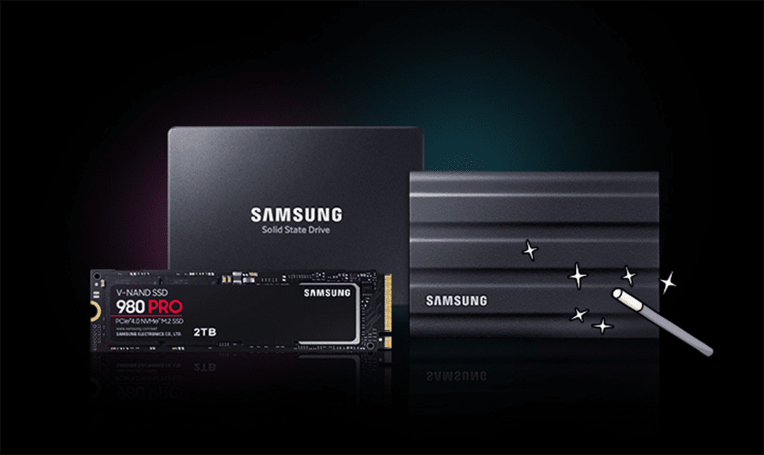 A group image of Samsung SSD products.