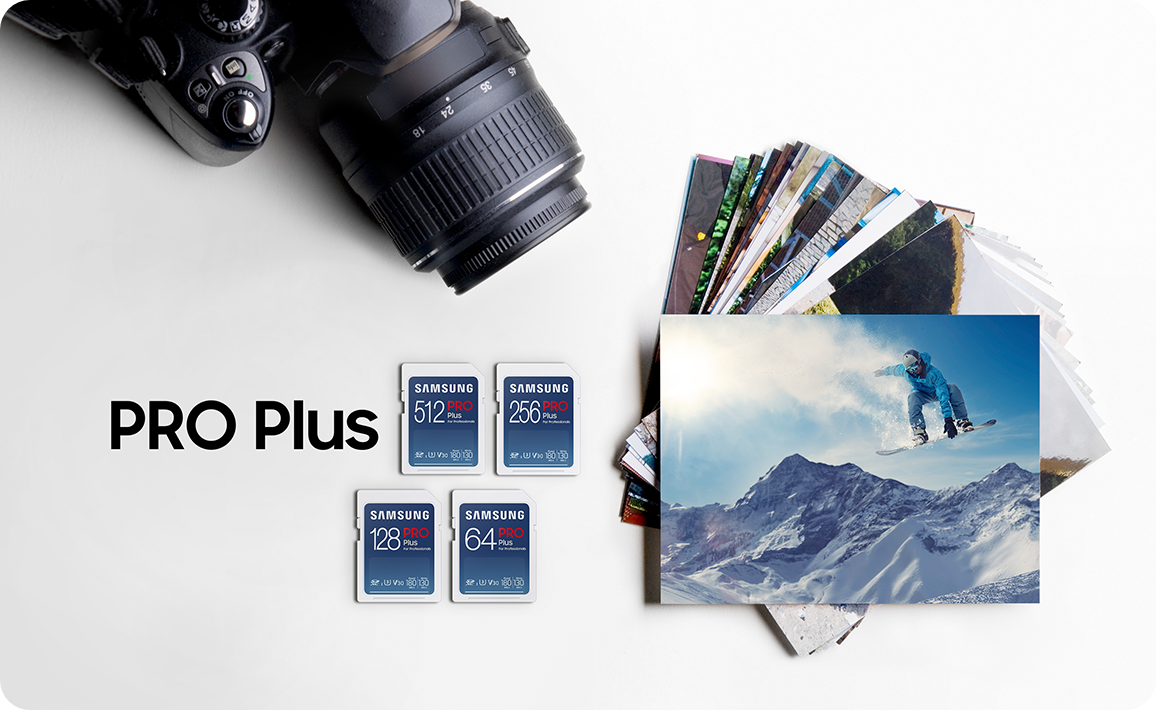 Samsung’s PRO Plus SD card, available in various capacities, is an ideal choice for photographers, content creators, and digital media professionals across various camera models and PCs.