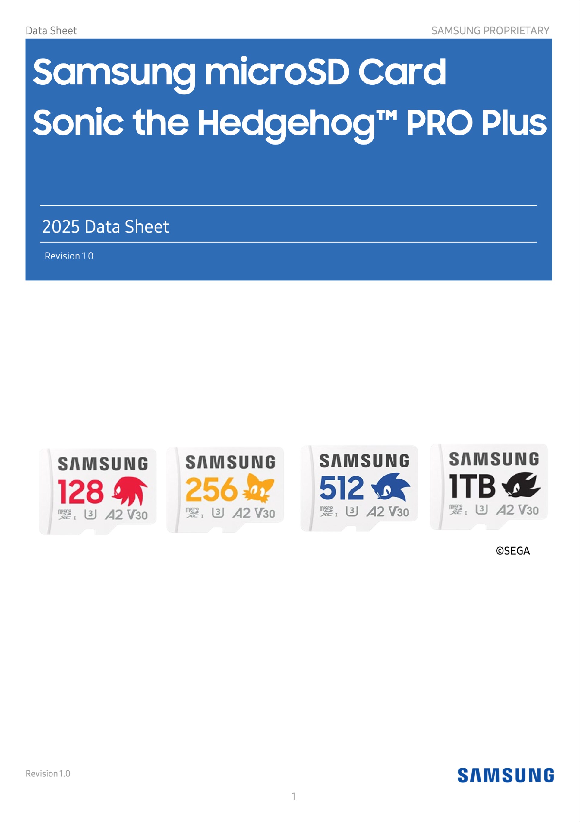 microSD Sonic the Hedgehog™ PRO Plus Data Sheet