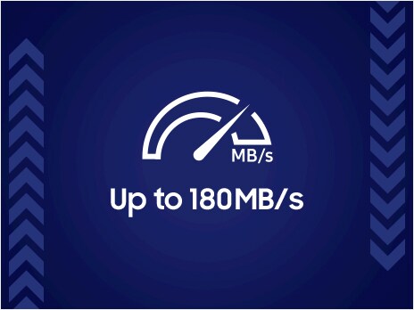 「最大180MB/s」とパフォーマンスを象徴するアイコンが表示されています。