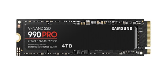 The Samsung 990 PRO SSD, a 4TB V-NAND storage device with PCIe 4.0 M.2 NVMe interface.