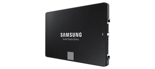 A Samsung SSD with a sleek black design and SATA interface.