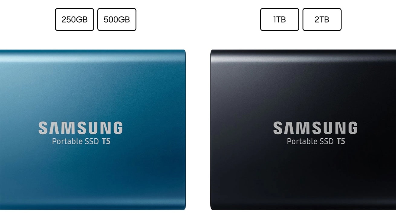 Samsung Portable Portable SSD T5 250GB and 500GB available in alluring blue, and 1TB and 2TB available in deep black