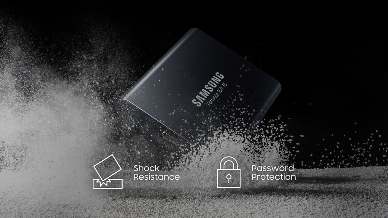 Samsung Semiconductor Portable SSD T5 shock resistance and password protection
