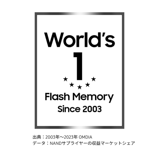 2003年以来世界No.1のフラッシュメモリー」のエンブレム