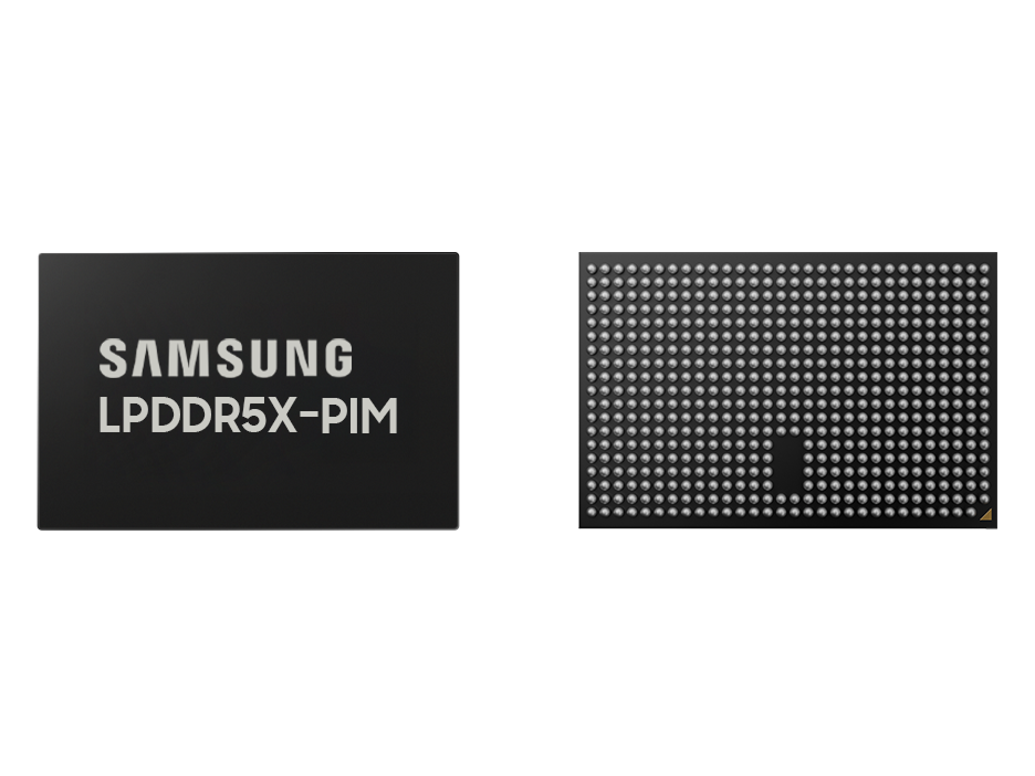 Front and back view of a Samsung LPDDR5X-PIM memory package.