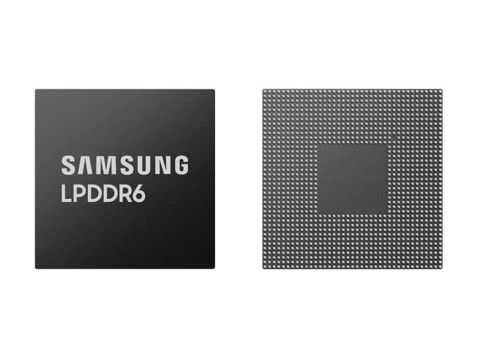Front and back views of Samsung LPDDR6 memory