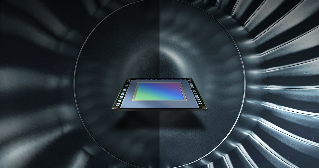 ISOCELL Vizion Global Shutter chip showcases Samsung Semiconductor's technical prowess, enabling distortion-free capture of fast-moving images like engine wings.