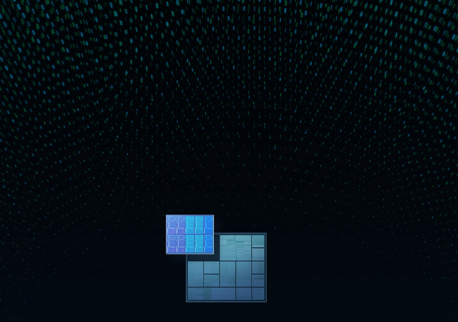 어두운 배경 위에 CPU를 형상화한 큐브 형태 이미지들.