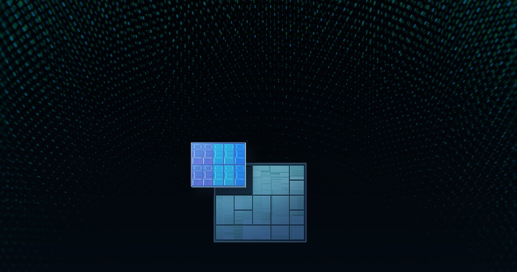 어두운 배경 위에 CPU를 형상화한 큐브 형태 이미지들.