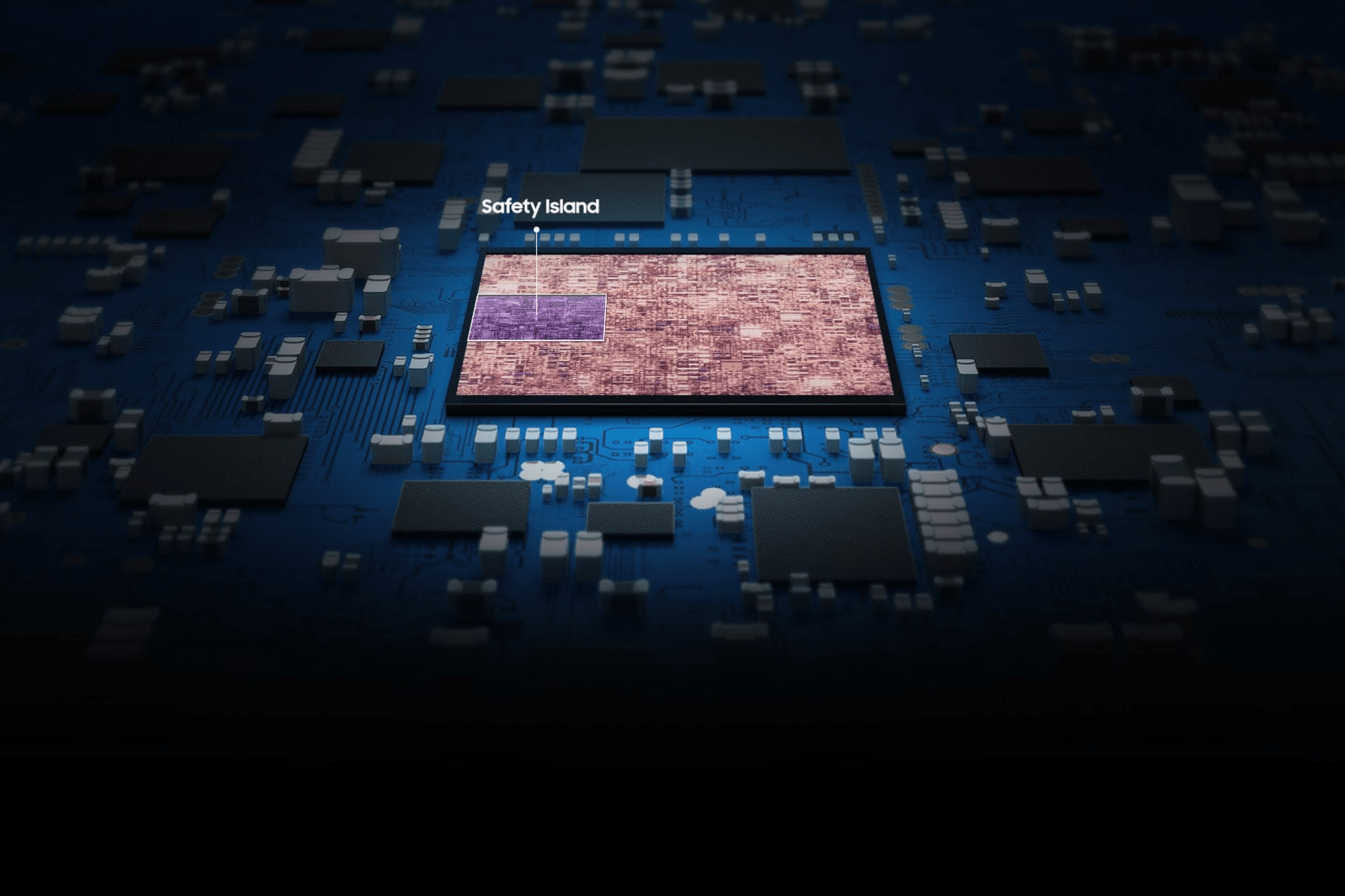 Samsung Exynos Auto V7 features a built-in safety island that detects and manages system failures to maintain safety.