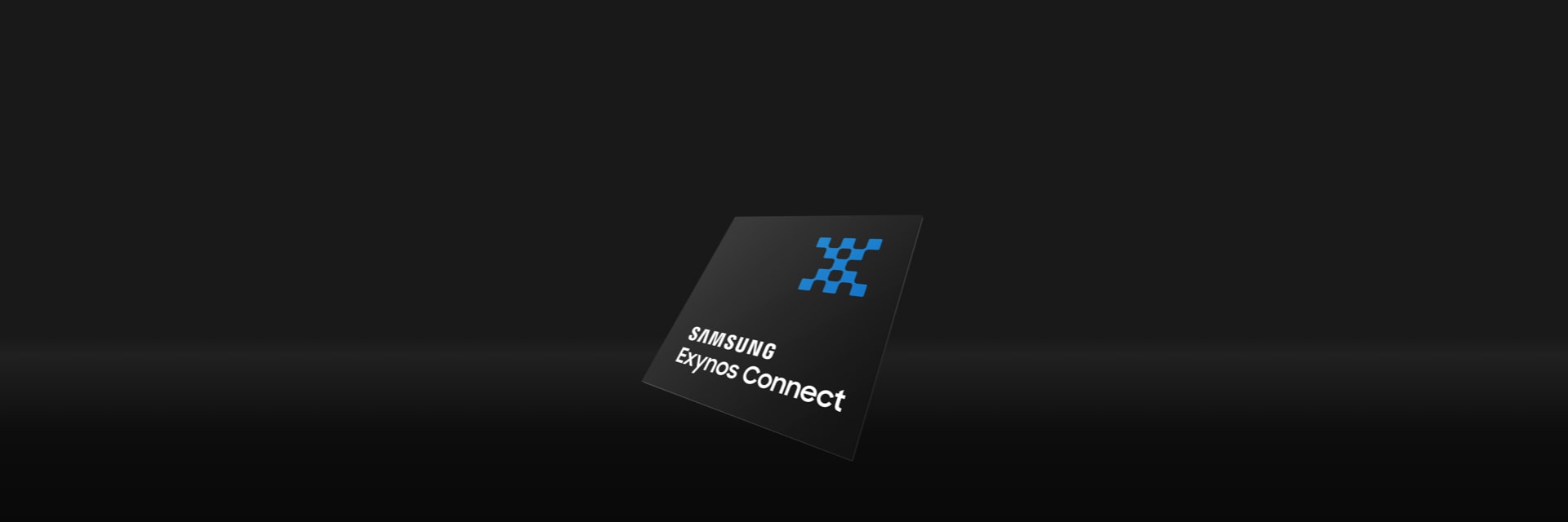 Samsung Exynos Connect U100 memory chip is displayed on a black background at a slightly slanted angle, Ultra-wide connectivity, Samsung Semiconductor
