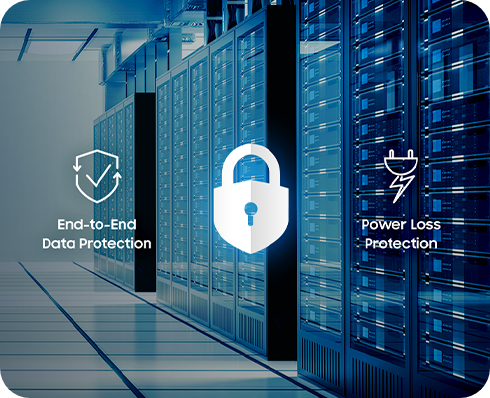 サムスンデータセンターSSD PM893は、核心データセキュリティであるエンドツーエンドデータ保護安全と電力損失防止を提供します。