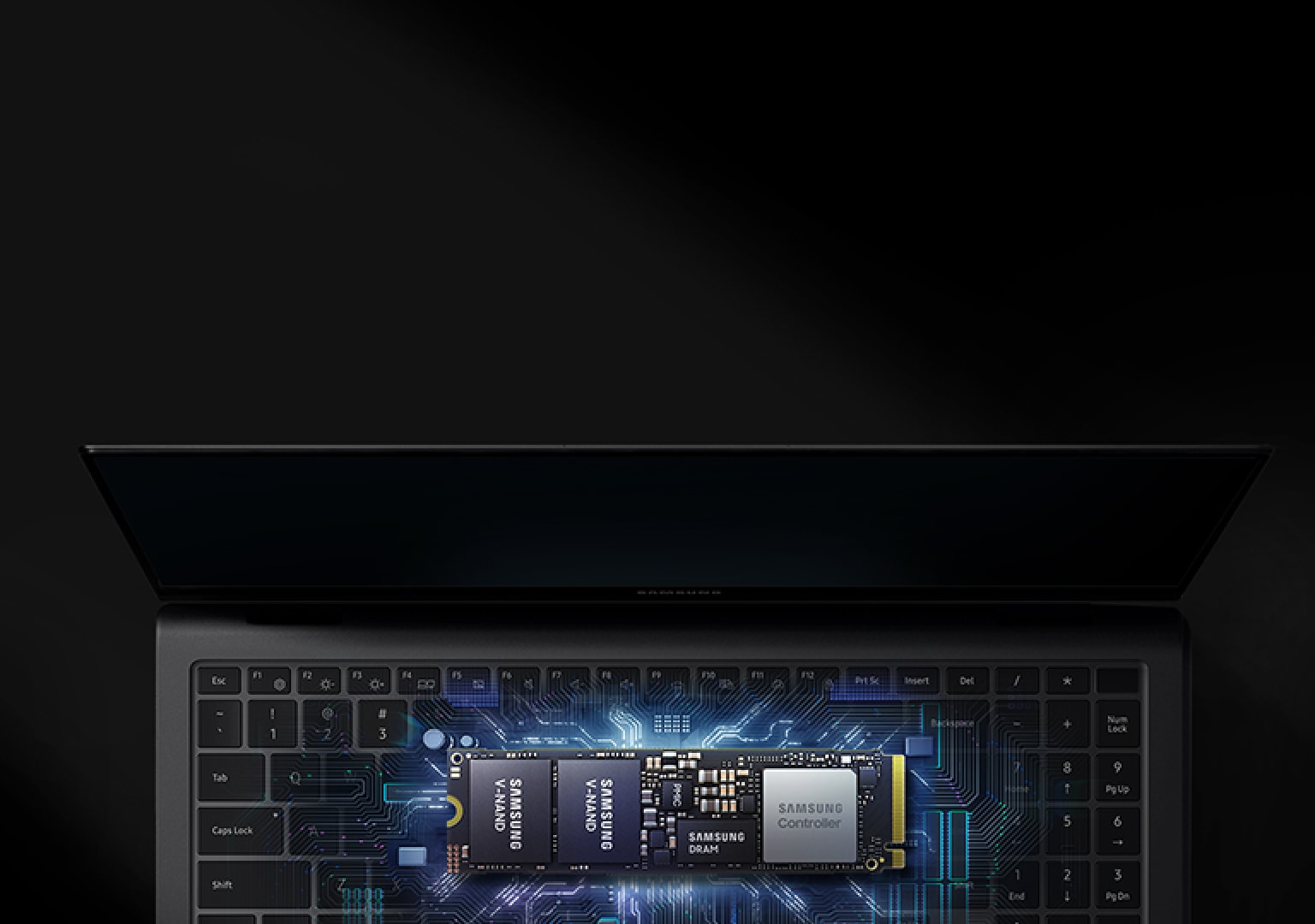 a laptop with a transparent view of its PM9A1a SSD