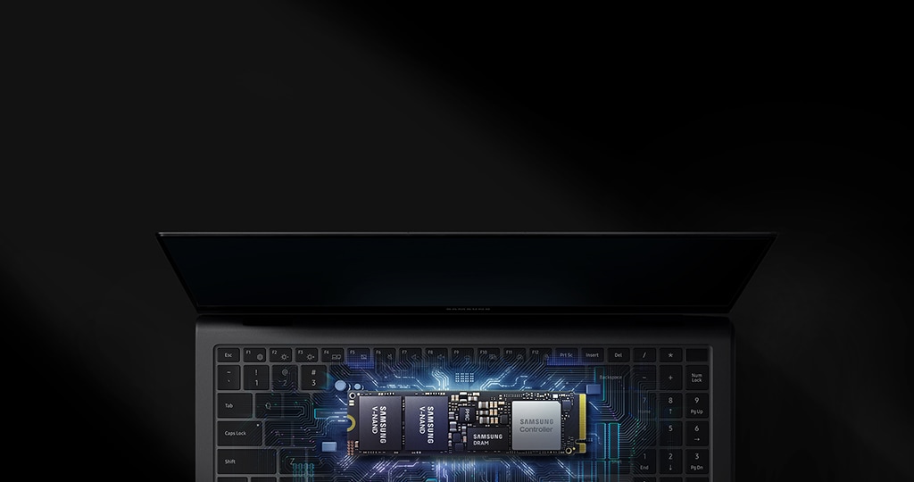 a laptop with a transparent view of its PM9A1a SSD