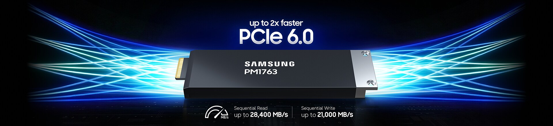 Concept image illustrating improved performance of PM1763 enabled by the PCIe Gen6 interface