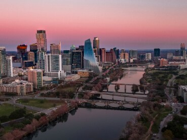 A tranquil evening view of the Austin skyline