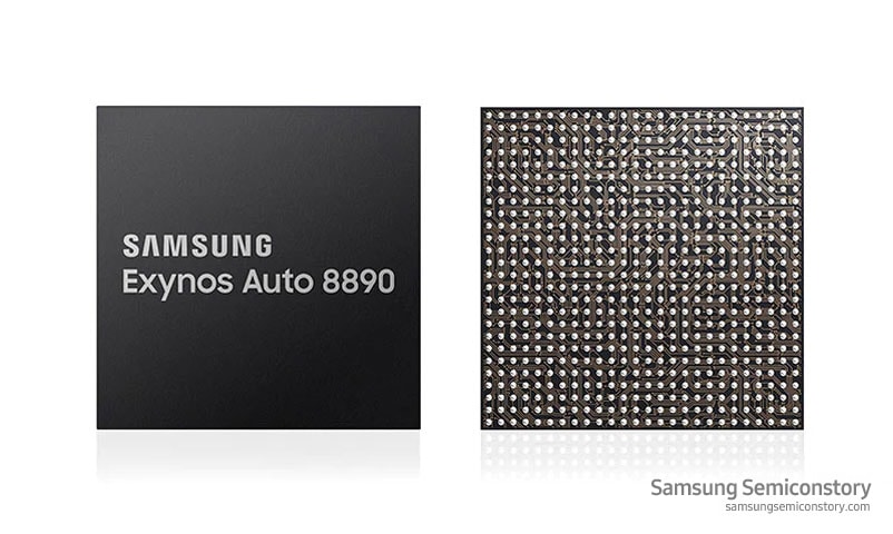 Image of Samsung Exynos Auto 8890 with front and back horizontally arranged