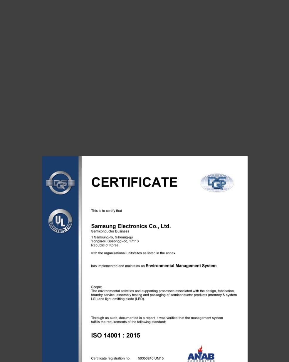 ISO 14001 인증서입니다. 