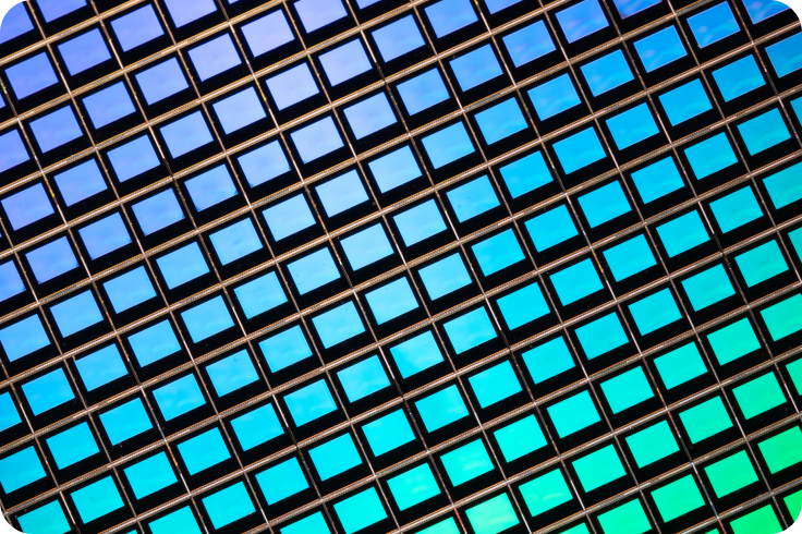 A grid of squares with a rainbow gradient over it.