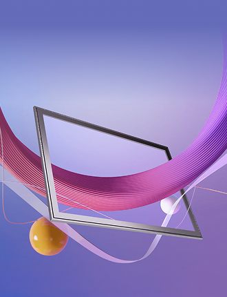 Pink curved graphic flowing through a rectangular frame