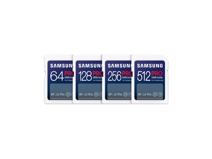 SD Memory Card PRO Ultimate is Samsung Semiconductor's professional-grade memory card with capacity options of 128GB, 256GB, and 512GB.