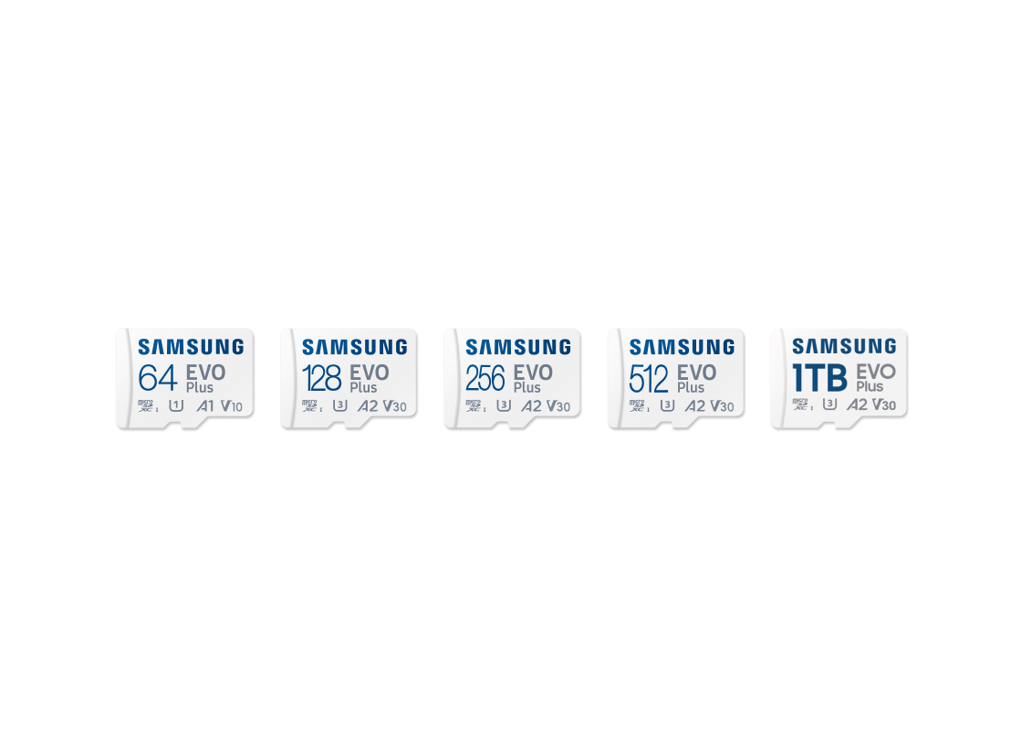 Micro SD Memory Card EVO Plus is Samsung Semiconductor's memory card suitable for daily use, available in 64GB, 128GB, 256GB, and 512GB configurations.