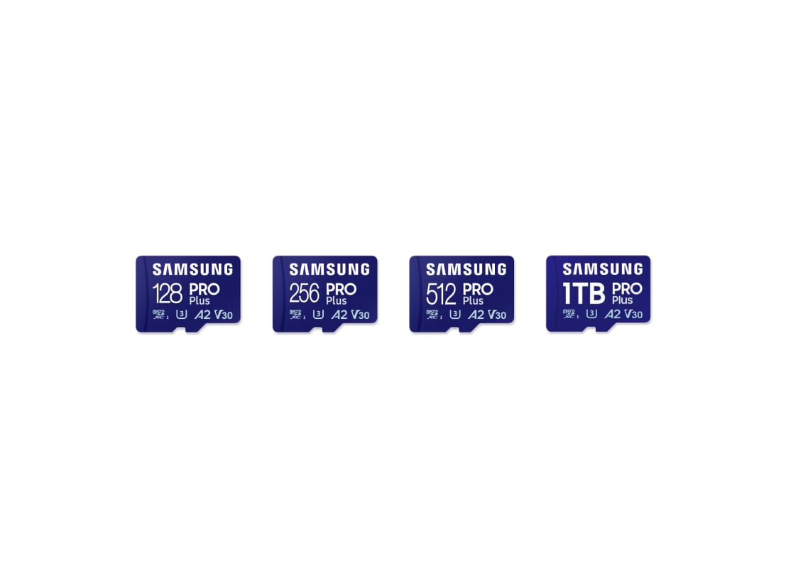 Micro SD Memory Card PRO Plus is Samsung Semiconductor's memory card with capacity options of 128GB, 256GB, and 512GB.