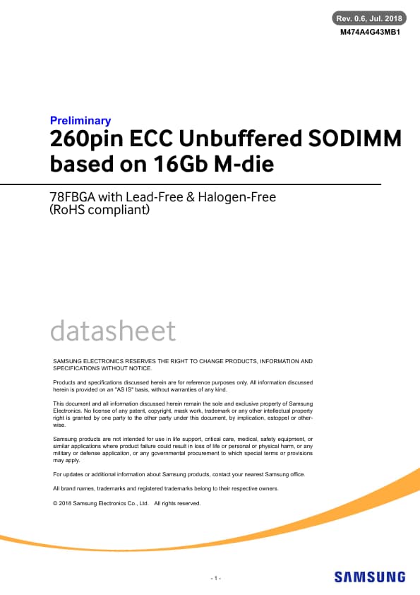 ECC DDR4 16GB M-die Unbuffered SODIMM Rev0.6 Jul.18
